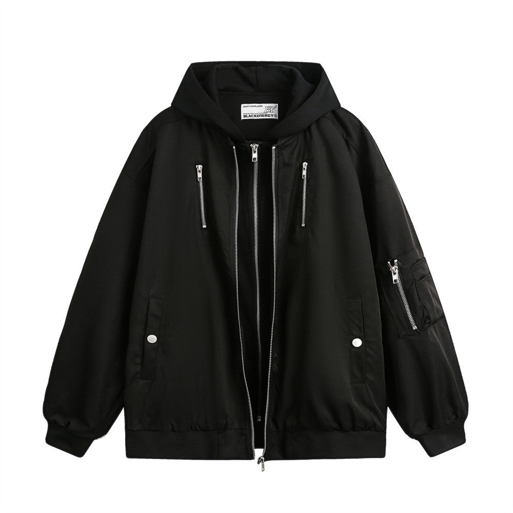 Fake two loose hooded jackets