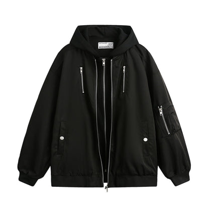 Fake two loose hooded jackets