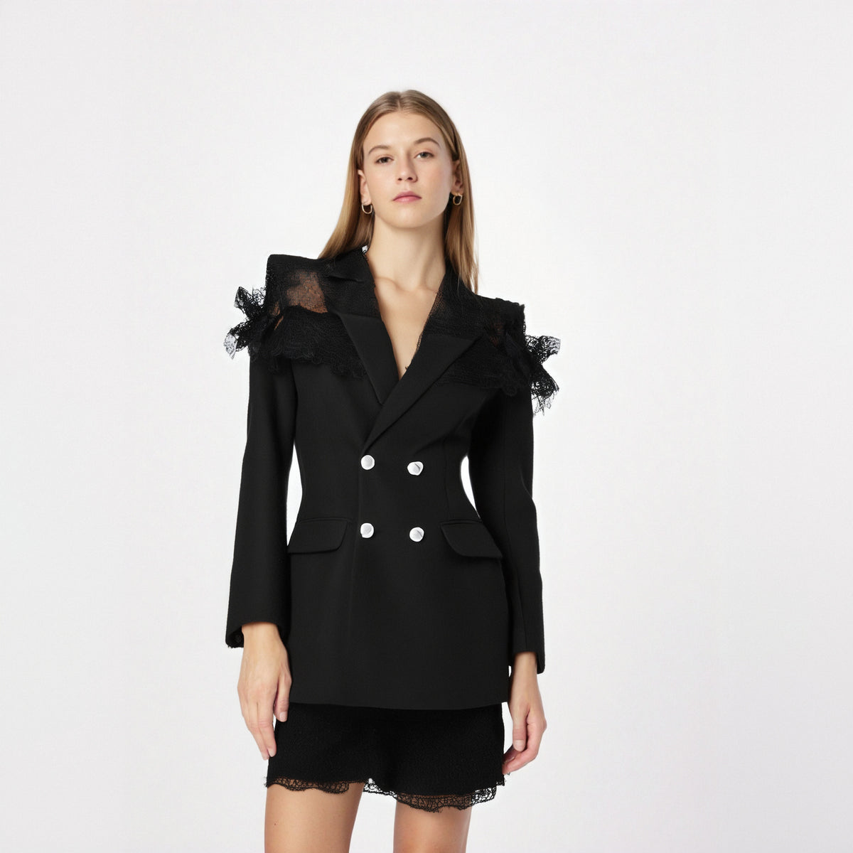 Colorblock Temperament Blazers For Women Notched Collar Long Sleeve Patchwork Double Breasted Slim Blazer Female