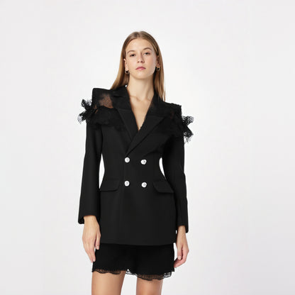 Colorblock Temperament Blazers For Women Notched Collar Long Sleeve Patchwork Double Breasted Slim Blazer Female
