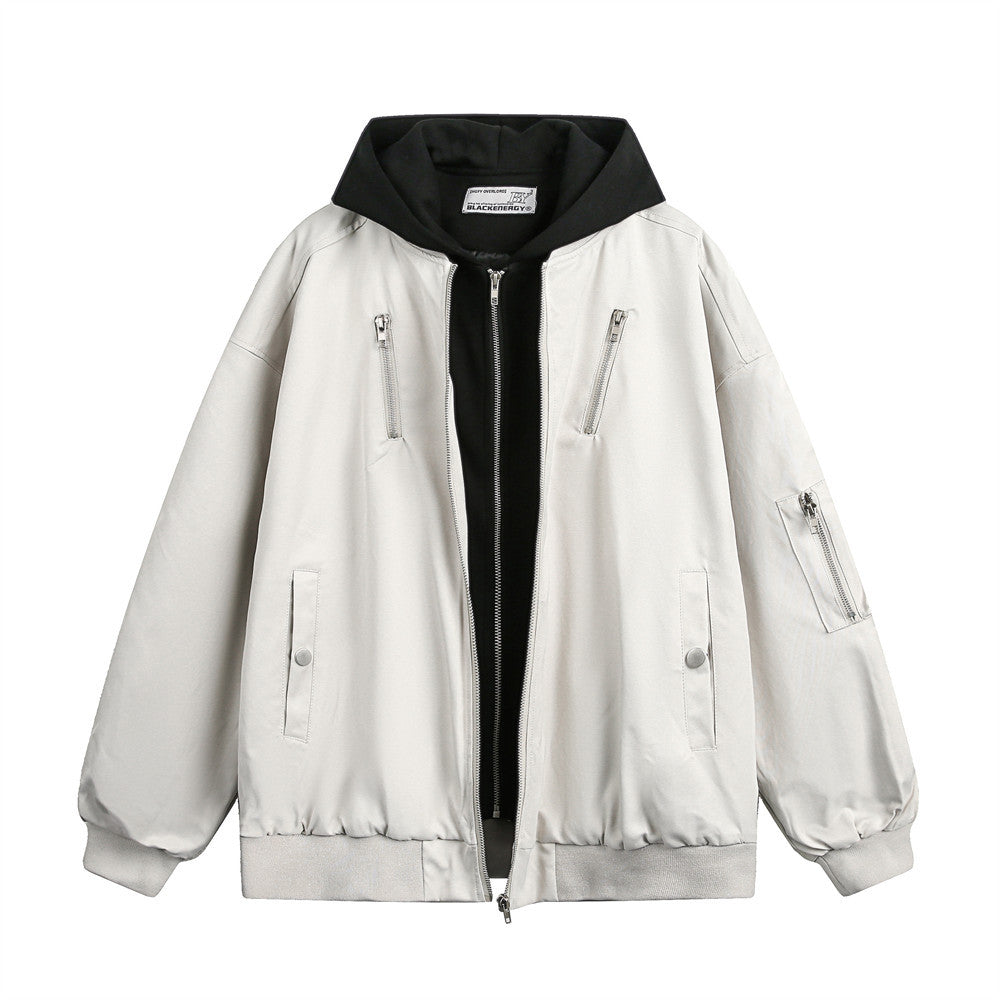 Fake two loose hooded jackets