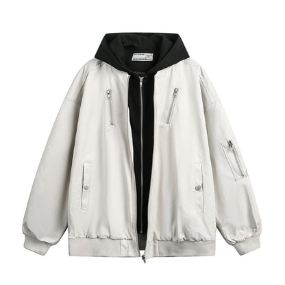 Fake two loose hooded jackets