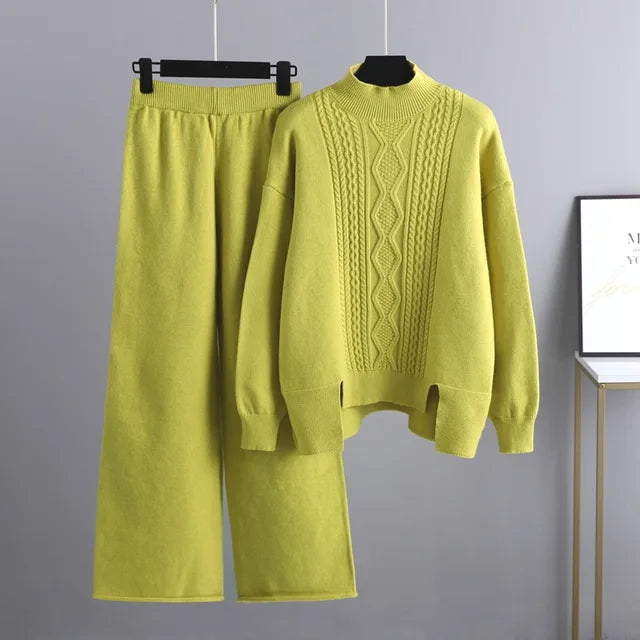 Women Sweater Tracksuits Wide Leg Pant Suits Thick Warm Female Set 2/Two Piece Sets Cloth